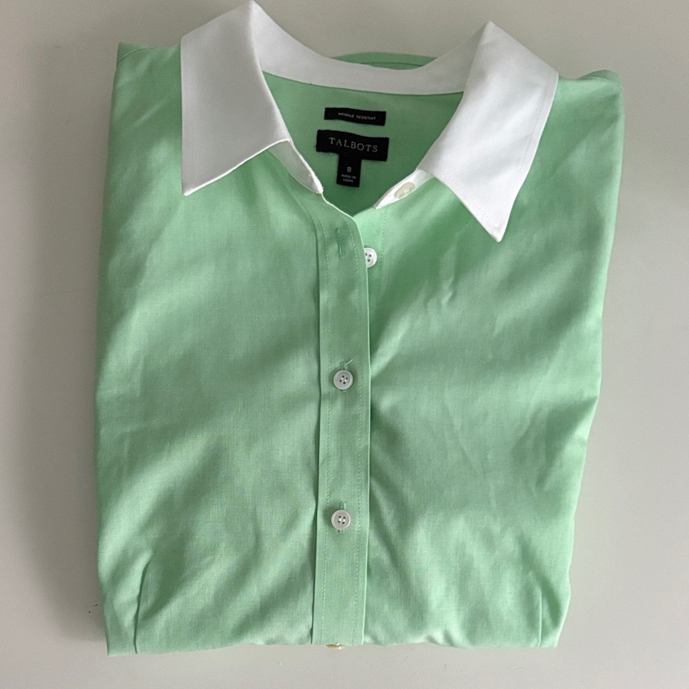 Talbots Mint Green Button Down Shirt Size 8